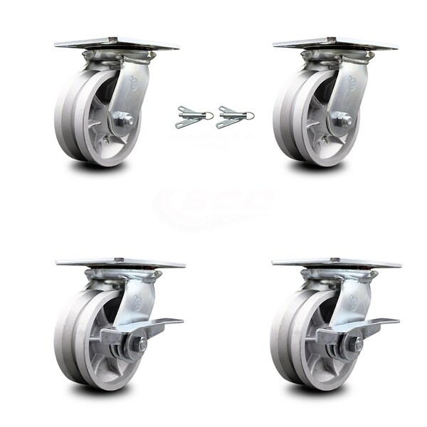 5 Inch V Groove Semi Steel Swivel Caster Swivel Locks 2 Brakes SCC, 2PK
